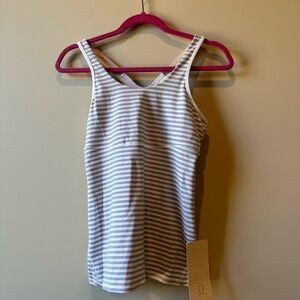 NWT Lululemon Gray/White Striped Tank Top w/ Built-in Bra Sz 8